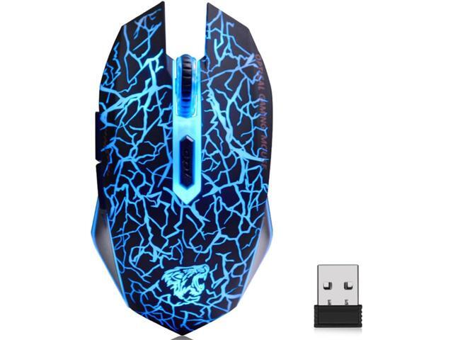 VEGCOO C10 Wireless Gaming Mouse Rechargeable Silent Optical Mice 7 Colors LED Lights 7 Buttons 2400/1600/800DPI (Black)