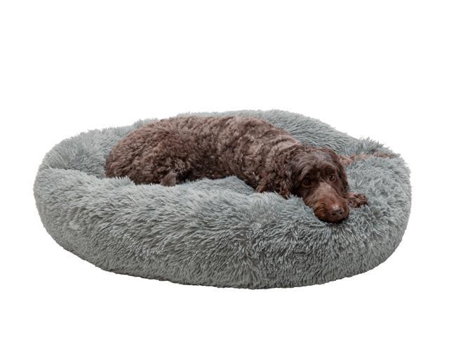 FurHaven Pet Dog Bed  Calming Cuddler Long Fur Donut Pet Bed for Dogs & Cats, Gray, Large