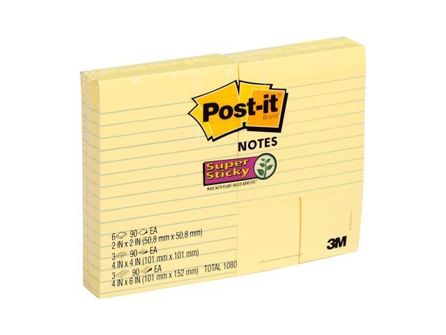 Post-it Super Sticky Notes, Lined, 4 in x 4 in, Assorted Brights, 3 Pads