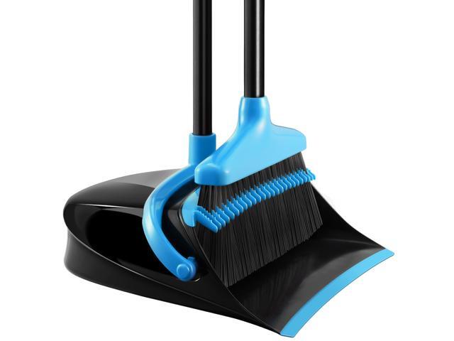 HOMEMAXS Upgraded Broom and Dustpan Set Extendable Broomstick and Dust Pan Combo for Home Kitchen Room Office Black and Blue