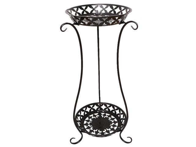 Wrought Iron Flowerpot Rack Double Layer Plant Pot Stand Decorative Flower Pot Vase Shape Shelf for Home Balcony Garden (Black 640mm Height)