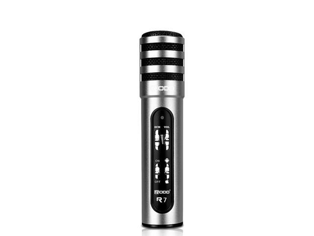 R7 Mini Microphone Stereo Karaoke Microphone Moving-Coil Live Streaming Handheld Wired Karaoke Microfone Speaker for KTV Home (Silver Gray)