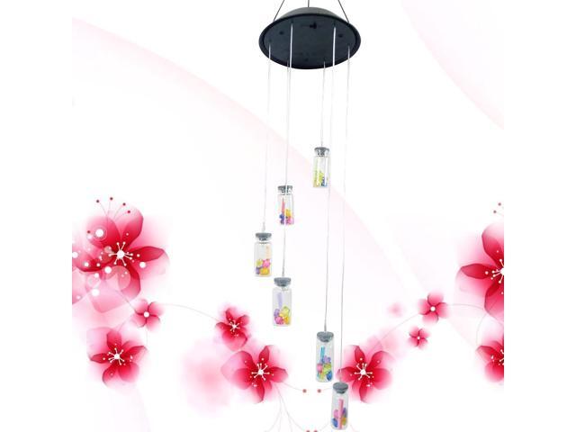LED Solar Changing Wishing Bottles Pendants Wind Chime Lights for Home Party (Black Cover with Changing Light)