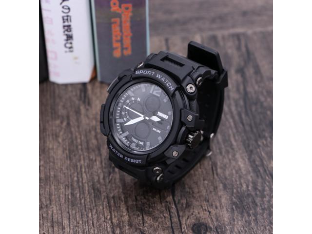 1343 Fashion Men's Military Sports Watch Analog Quartz LED Digital Watch 50M Waterproof Calendar Chronograph Man Outdoor Sports Clock (Black)