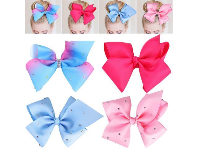 TINKSKY 4PCS Grosgrain Ribbon Hair Bows Rhinestone Bowknot Hair Clips Boutique Bows For Girls Kids Baby Teens