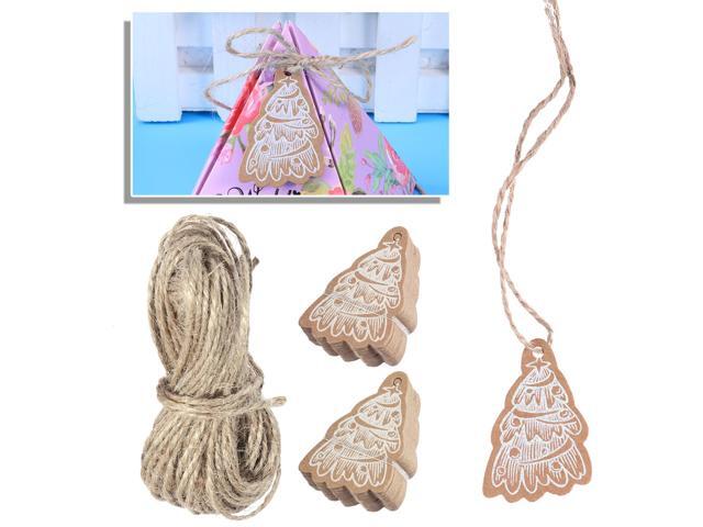 50 Pcs Christmas Series Kraft Paper Hanging Tags with 10m String Gift Baking Food Package Tags for Wedding Party (Christmas Tree)