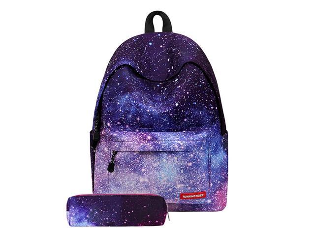 Fashion Women Girls Canvas Travel School Bag Backpack Rucksack with Pen Bag Stripe Design (Dark Blue)