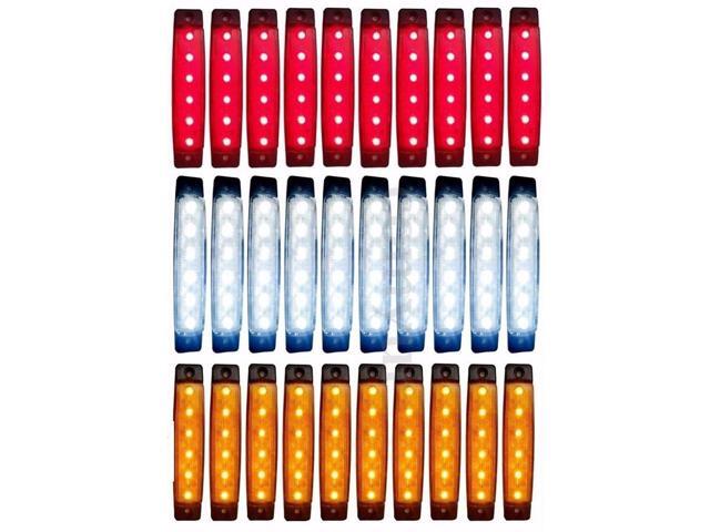 30 Pcs 6 LED 12V Trailer Trunk Tail Light Replacement Led Trailer Taillight Turn Signal Brake Marker Tail LED Light (Red 10Pcs White 10 Pcs Yellow