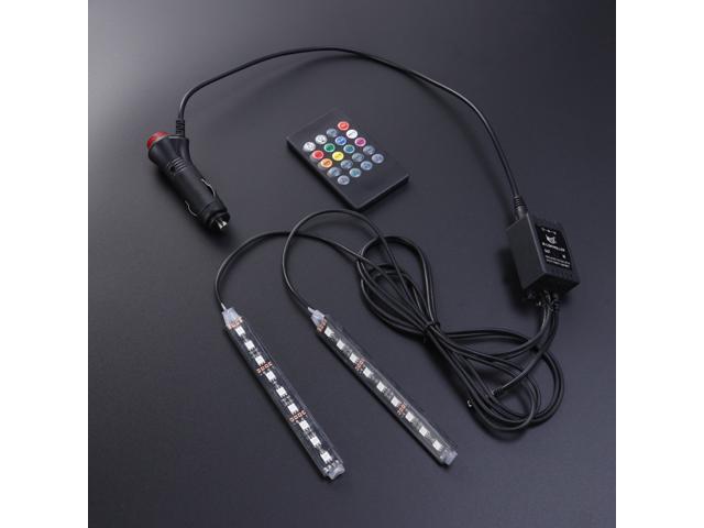 Car Interior Atmosphere Neon Lights Lamps Strip RGB 18 LED Sound Control Remote Control (Black)