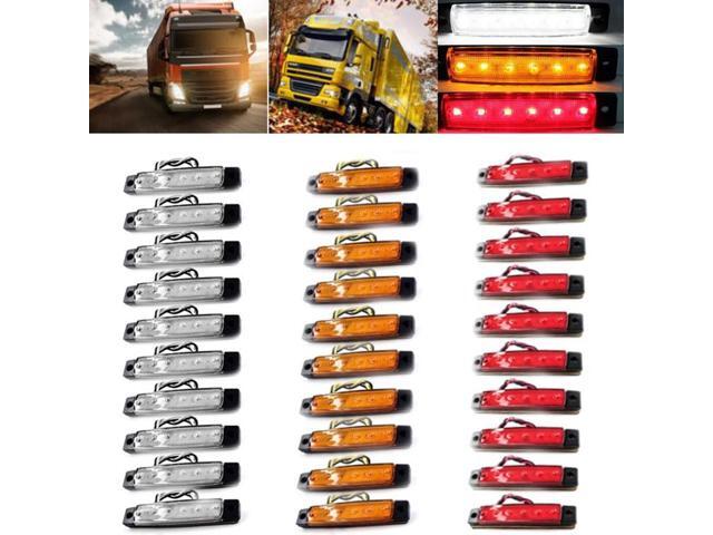 30Pcs 12V 6 LED Side Marker Indicators Lights Lamp for Car Truck Trailer Lorry (Red Yellow and White)