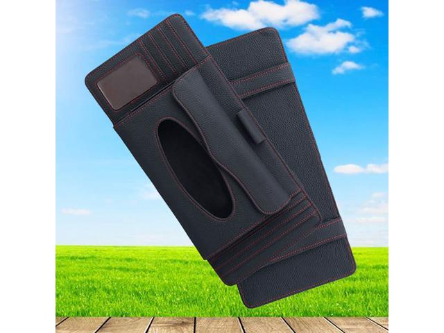 Multi-functional Sun Visor Tissue Box Litchi Texture Slot Pen CD Organizer for Car Vehicle (Black)