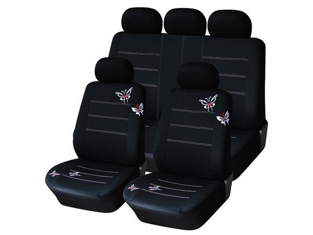 Black Embroidered Car Seat Covers Set Car Seat Covers Full Set Universal Fit Interior Split Bench Cover