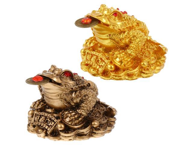 2pcs Resin Coin Money Golden Toad Decoration Wealth Sculpture Art Crafts
