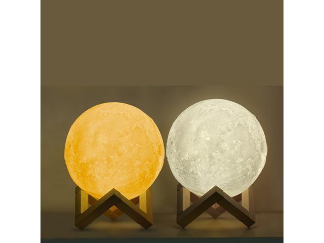 3D-Printed Moon Lamp LED Night Light Desk Top Lamp with Wooden Base and Touch Seneor for Bedroom and Living Room 8cm