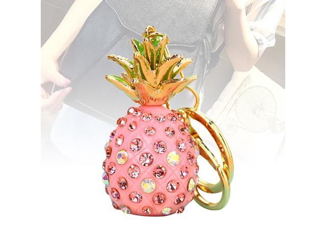 Metal Pinapple Keychain Embedded with Colorful Rhinestones Shiny Keyring for Shoulder Bag Decoration(Yellow)
