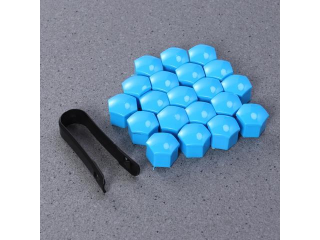 21 in 1 Hexagonal Wheel Lug Nut Covers Bolts Covers Screw Protect Caps 17mm with Clips (Black)
