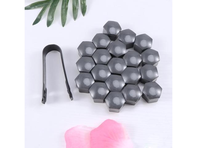 21 in 1 Hexagonal Wheel Lug Nut Covers Bolts Covers Screw Protect Caps 17mm with Clips (Black)