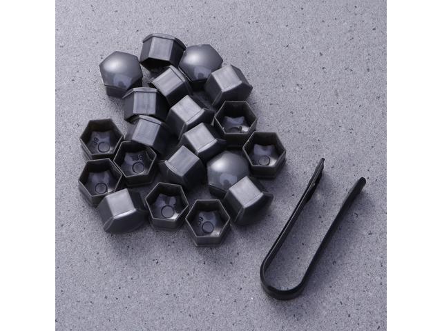 21 in 1 Hexagonal Wheel Lug Nut Covers Bolts Covers Screw Protect Caps 17mm with Clips (Black)