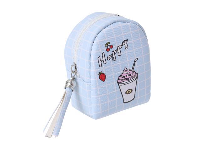Tassel Zipper Cute Change Purses Portable Coin Bags Mini Earphone Storage Bags (Blue Grid)
