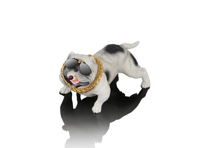 Bulldog Car Dashboard Ornaments Cute Home Office Desktop Tabletop Decorations (White)