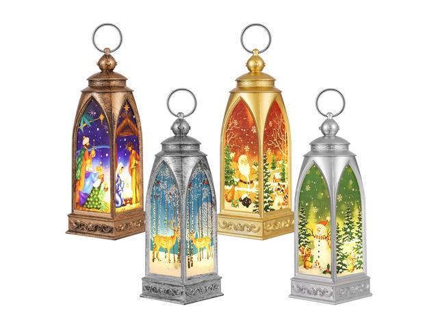 OSALADI 4 Pcs Xmas Wind Lamp Lighted Christmas Decorative Night Lamp Exquisite Pattern Painted Hanging Light for Xmas Party