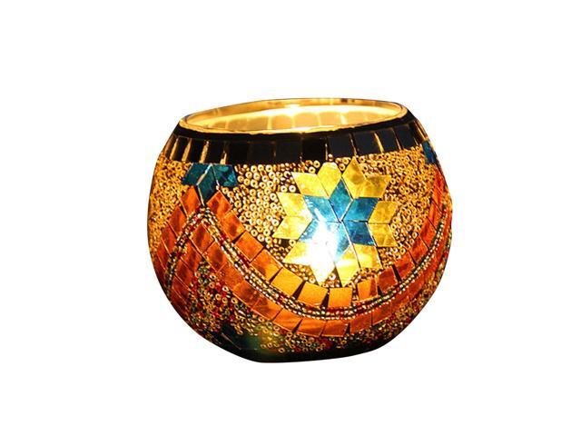 European Style Glass Candle Holder Handmade Mosaic Candle Holder for Tea Light Home Restaurant Decor Christmas Wedding Party Gift (Romance)