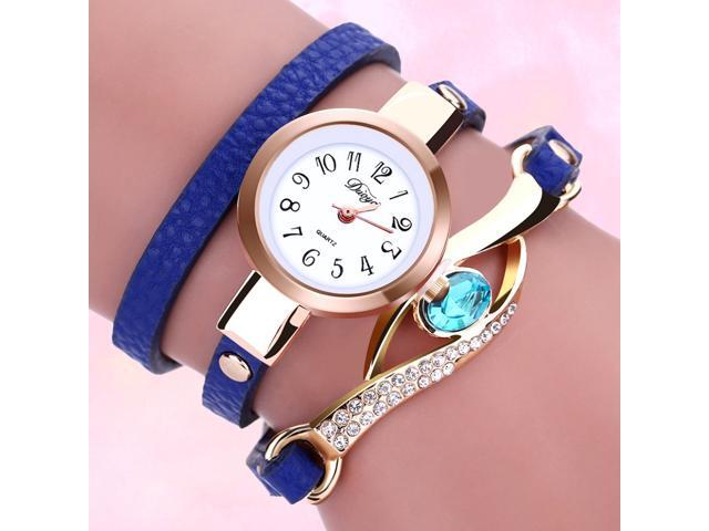 Duoya Fashion Watches Women Bracelet Leather Strap Crystal Watch Long Chain Wristwatches Jewelry Femme Gift Cool Watches (Sky Blue)