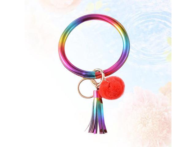 Plush Keychain Beautiful PU Leather Keyring Hanging Drop for Key Bag (Number 1 Pattern)