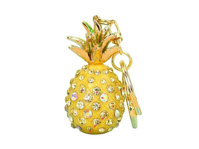 Metal Pinapple Keychain Embedded with Colorful Rhinestones Shiny Keyring for Shoulder Bag Decoration(Yellow)