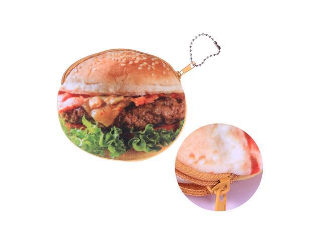 3D Cartoon Novelty Plush Fuzzy Pouch Fruit Zipper Coin Purse Mini Wallet with Keychain for Women Girls(Hamburger)