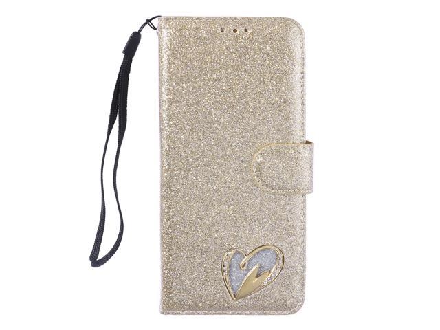 Bling Diamond PU Leather Flip Cover Flip Wallet for Galaxy S9 (Gold)