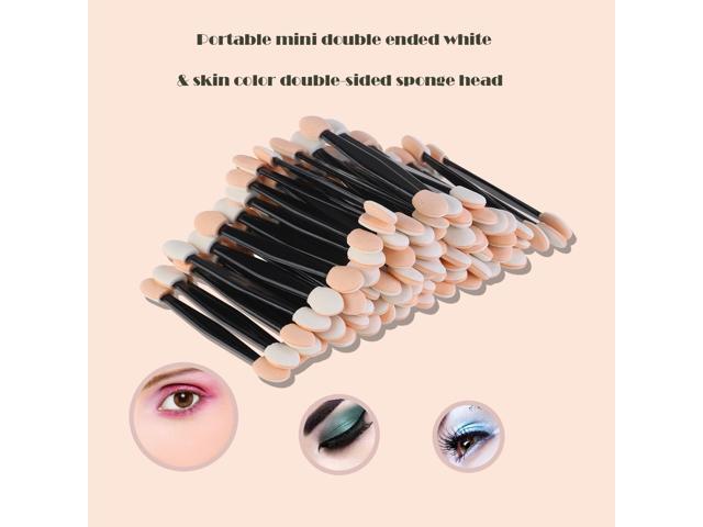 100pcs Disposable Dual Sided Eyeshadow Brush Sponge Tipped Oval Makeup Applicator (Black)