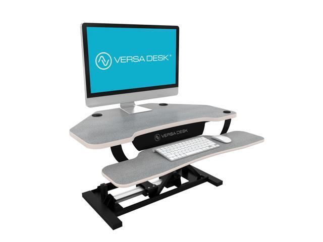 VersaDesk Power Pro Corner - 36' Electric Height Adjustable Standing Desk Riser Power Sit to Stand Desktop Converter with Keyboard Tray Gray