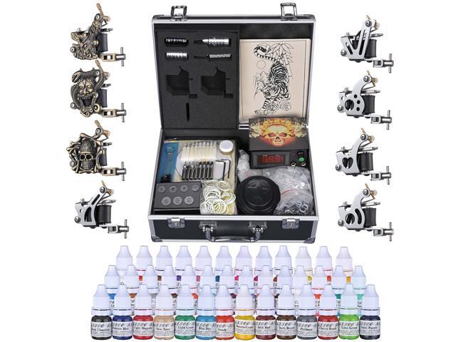 Professional Complete Tattoo Kit 8 Machine Gun 40 Ink Power Supply Grip Tip Equipment Set with Case