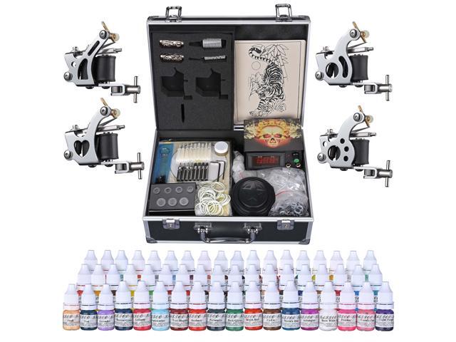 Complete Tattoo Kit 54 Color Ink 4 Machine Guns Set LCD Power Supply Equipment