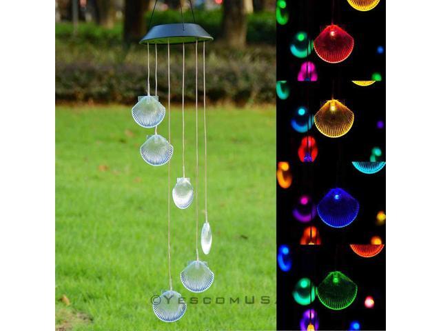 Solar LED Color Changing Wind Chime 6 Shell Home Yard Valentine Decorative Light