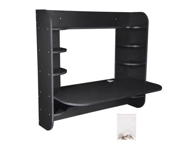 Wall Mounted Floating Computer Desk Wood Hanging Table Workstation with Storage Shelves Work Study