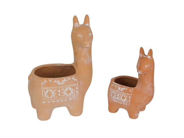 Set of 2 Adorable Terracotta Llama Decorative Planters