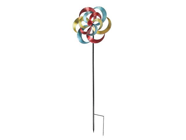 Colorful Metal Crescent Flower Wind Spinner Garden Stake 60 Inch