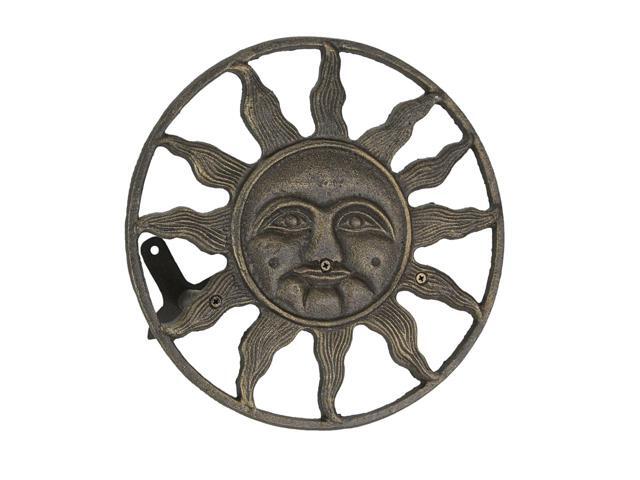 Cast Iron Sun Face Decorative Wall Mounted Hanging Garden Hose Holder Bronze
