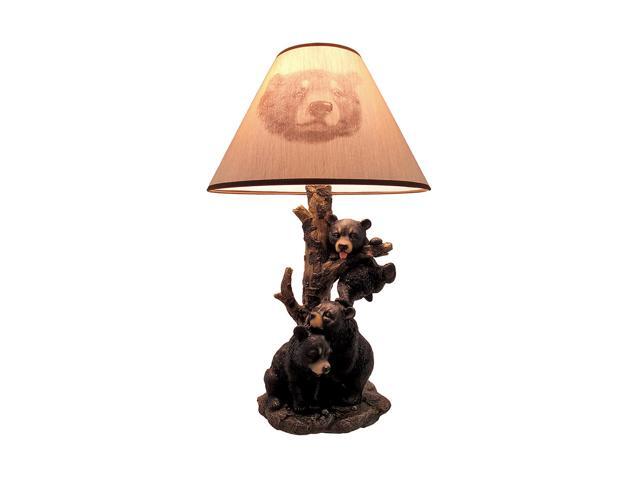 Black Bear Family Table Lamp W/ Tree Bark Print Shade
