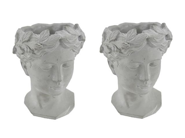 Classic Greek Grey Lady Indoor Outdoor Cement Head Planters Set of 2
