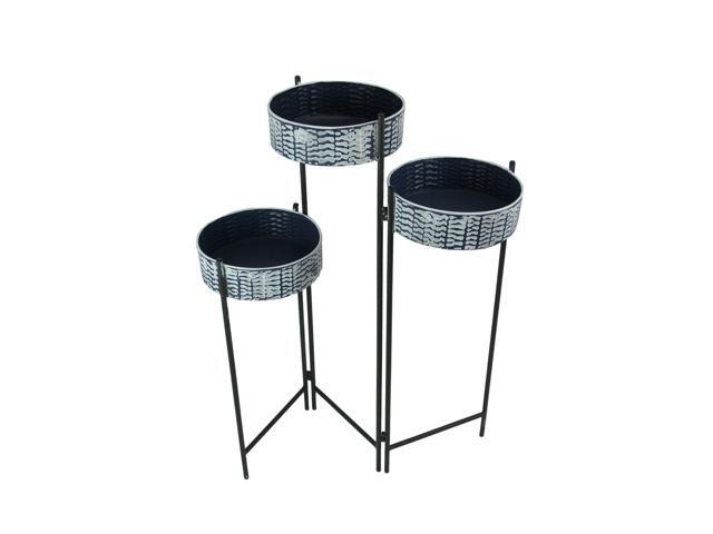 3 Level Foldable Plant Stand With Galvanized Metal Planters
