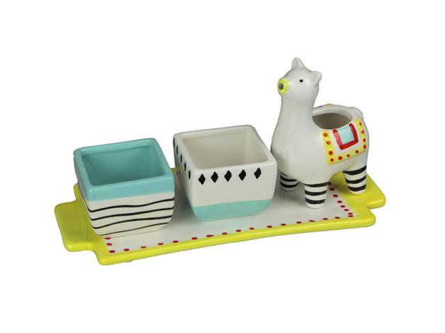 Ceramic Succulent Pots Display Tray & Llama Water Holder Indoor Mini Planter Set