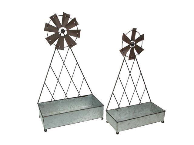 Set of 2 Galvanized Metal Windmill Baskets Rustic Farmhouse Organizer Decor