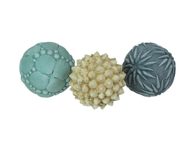 Set of 3 Resin Seashell Orb Accessories Decorative Table Balls Accent Decor