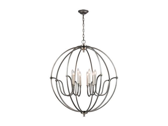 Elk Lighting Stanton 8 Light Chandelier In Weathered Zinc With Brushed Nickel Ac