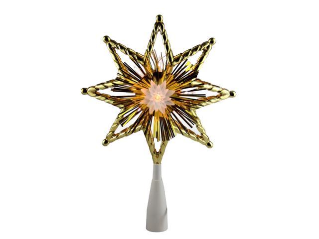 Northlight 8" Retro Gold Tinsel 8-Point Star Christmas Tree Topper - Clear Lights