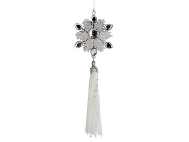 12' Winter Light Silver Glitter Jeweled Snowflake Christmas Ornament with Tassel