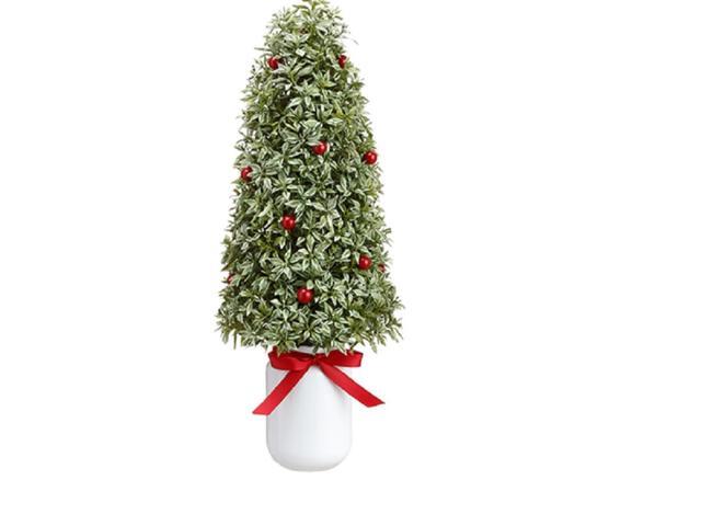 17-Inch Green Mini Leaf and Red Berries Topiary Table Top Tree - Unlit